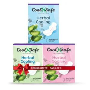 Cool N Safe All-Day Comfort Sanitary Pads XL (280MM) + XXL (320MM) + XXXL (350MM)  | Pack of 3  | 10-in-1 Medicated Health Technology | Extra-Wide Core with Front-to-Back Coverage | Up to 12 Hours Protection | Herbal Cooling Comfort | Super Soft & Breathable | Rash-Free | 100% Toxic-Free